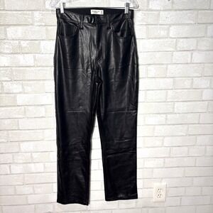 New Abercrombie The‎ 90s Straight Ultra High Rise Faux Black Leather Pants 28 6R